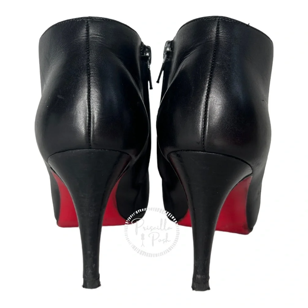 Christian Louboutin Black Leather Heeled Ankle Boots Booties 35.5 Rubber Sole - Picture 6 of 10